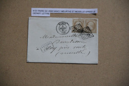 Lettre De France, Paire De Timbres Oblitérés N°21, 6 Février 1867, Nancy Pour Metz - 1849-1876: Période Classique