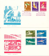 Romania FDC 15-6-1963 Water Sport Swimming Water Polo Complete Set Of 7 On 2 Covers With Cachet - Schwimmen