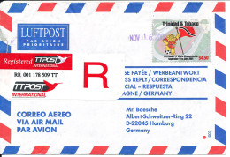 Trinidad & Tobago Registered Air Mail Cover Sent To Germany 16-11-2001 Single Franked SOCCER FOOTBALL Stamp - Trinidad & Tobago (1962-...)