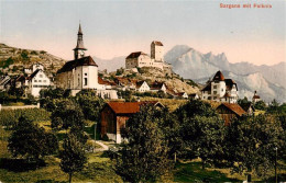 13920691 Sargans_SG Ansicht Mit Kirche Burg Blick Gegen Falknis Stempel Pferde-D - Other & Unclassified