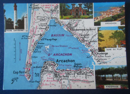 CPM CARTE POSTALE  CARTE GÉOGRAPHIQUE LE BASSIN D ARCACHON ET MULTI-VUES - Landkaarten