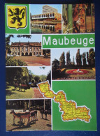 CPM CARTE POSTALE  CARTE GÉOGRAPHIQUE LE NORD -  MAUBEUGE     ET MULTI-VUES - Mapas