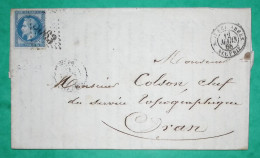 N°29 GC 5063 SIDI BEL ABBES ALGERIE POUR ORAN 1868 LETTRE COVER FRANCE - 1849-1876: Periodo Clásico