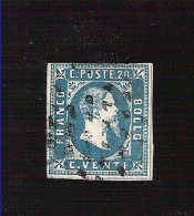 Italie Sardaigne Sardegna Yvert N°2 Effigie Vittorio Emanuele II - 20 Cent Bleu Azur Petite Charnière - Sardaigne