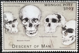 WITHDRAWN ISSUE Charles Darwin Exploration, Human Evolution, Modern Human Skull, Decent Of Man, Mongolia MNH RARE - Archaeology