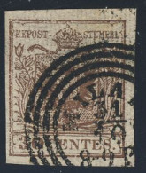 1850 - 30 C. Bruno Carta A Mano 1°tipo Con Coste Verticali Ben Visibili Con Annullo C4 Di Milano (2 Immagini) - Lombardy-Venetia
