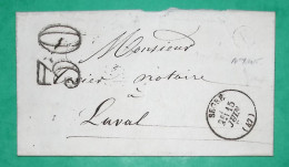 CAD TYPE 16 SEGRE MAINE ET LOIRE BOITE RURALE F NOYANT LA GRAVOYERE POUR LAVAL MAYENNE TAXE 30 1871 LETTRE COVER FRANCE - 1849-1876: Periodo Clásico