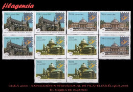 CUBA. BLOQUES DE CUATRO. 2001-11 EXPOSICIÓN FILATÉLICA BÉLGICA 2001. EDIFICIOS NOTABLES EN BRUSELAS - Unused Stamps