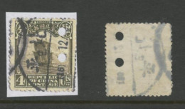 CHINA - 4c Junk Stamp With Unusual PERFIN ?? Used.. - 1912-1949 Republik