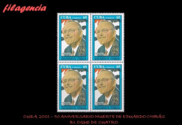 CUBA. BLOQUES DE CUATRO. 2001-22 CINCUENTENARIO DE LA MUERTE DE EDUARDO CHIBÁS. LÍDER POLÍTICO CUBANO - Unused Stamps