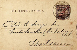 1912 Portugal Bilhete-Carta Inteiro D. Manuel II C7 Sobrecarga «REPUBLICA» 25 R. Castanho Enviado Para Santarém - Postal Stationery