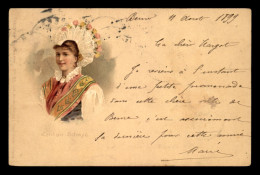 SUISSE - CANTON DE SCHWYZ - FEMME EN COSTUME - CARTE ILLUSTRE VOYAGE EN 1899 - EDITEUR LOUIS GLASER - Otros & Sin Clasificación