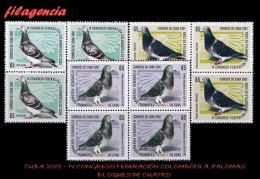 CUBA. BLOQUES DE CUATRO. 2001-25 IV CONGRESO FEDERACIÓN COLOMBÓFILA DE CUBA. PALOMAS - Nuevos