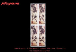 CUBA. BLOQUES DE CUATRO. 2002-01 AÑO CHINO LUNAR. AÑO DEL CABALLO - Nuevos