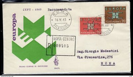 Italia FDC Venetia 1963 Europa  Viaggiata Racc. Per L'Italia - FDC