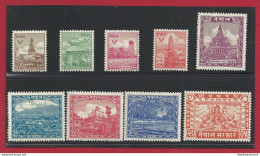 1949 NEPAL, Stanley Gibbons N. 64-72 , Templi Nepalesi - 9 Valori - Serie Comple - Népal