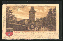 Lithographie Münstereifel, Strasse Am Wertherthor, Wappen  - Münster