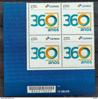 SI 02 Brazil Institutional Stamp 360 Years Postal Service 2023 Block Of 4 Bar Code - Personalizzati