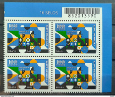 C 4086 Brazil Stamp Social Security Train Economy Flag Work 2023 Block Of 4 With Barcode - Ungebraucht