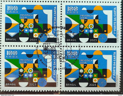 C 4086 Brazil Stamp Social Security Train Economy Flag Work 2023 Block Of 4 CBC DF - Nuevos