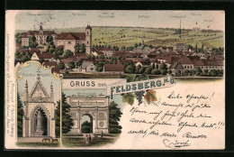 Lithographie Feldsberg, Hubertus-Kapelle, Rendez-Vous, Ortsansicht Mit Schloss Liechtenstein  - Tschechische Republik