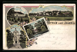 Lithographie Zechnitz, Stiekna, Zamek, Kostel, Panorama  - Repubblica Ceca