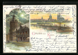 Lithographie Köln A. Rh., Rathaus Und Panorama  - Köln