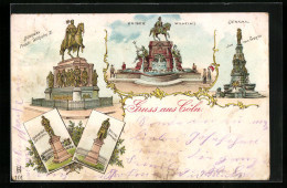 Lithographie Cöln, Kaiser-Wilhelm-Denkmal Und Denkmal Friedrich-Wilhelm III  - Köln