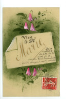 Carte En Celluloïde Fleur Peinte à La Main Vive La Sainte MARIE ( Prénom ) - Prénoms