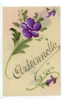 Carte En Celluloïde Fleur Peinte à La Main ANTOINNETTE ( Antoinette ? )( Prénom ) - Nomi