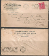 1905 New York "2" (Jan 12) Fancy New Grand Hotel Corner Card - Briefe U. Dokumente