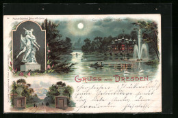 Lithographie Dresden, Carola See, Wasserspiel, Denkmal Raub Der Schönheit  - Dresden