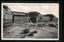 AK Leipzig, Der Hauptbahnhof, Strassenbahn Davor  - Leipzig