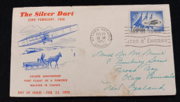D)1959, CANADA, FIRST DAY COVER, ISSUE, 50TH ANNIVERSARY OF THE FIRST PLANE IN FLIGHT IN CANADA BY J.A.D. CURDY, SILVER - Otros & Sin Clasificación