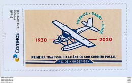 PB 193 Brazil Personalized Stamp 90 Years First Atlantic Crossing With Postal Mail Airplane 2021 - Sellos Personalizados