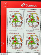 C 4019 Brazil Stamp Christmas Reunion 2021 Block Of 4 With Vignette Heart - Ungebraucht