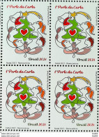 C 4019 Brazil Stamp Christmas Reunion 2021 Block Of 4 With Vignette Heart - Ungebraucht