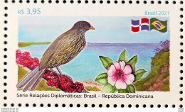 C 3985 Brazil Stamp Diplomatic Relations Dominican Republic Bird Bird Flag Flower 2021 - Unused Stamps