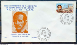 Brazil Envelope PVT FIL 09B 1989 Tobias Barreto CBC PE - FDC