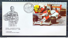 Brazil Envelope FDC 465 1989 Ayrton Senna Formula 1 Car CBC RJ 02 - FDC