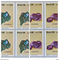 C 1639 Brazil Stamp Brazilian Gems Stone Semi Precious Tourmaline Amethyst Jewelry 1989 Block Of 4 Complete Series - Ongebruikt