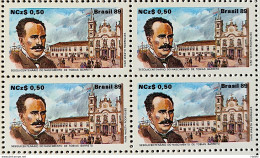 C 1634 Brazil Stamp 150 Years Tobias Barreto Literature 1989 Block Of 4 - Neufs