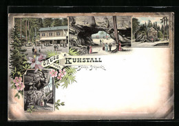 Lithographie Bad Schandau, Kuhstall, Gruss Aus Der Sächsischen Schweiz, Krumme Karoline Und Kuhstall Restauration  - Bad Schandau