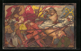Künstler-AK Schlachtenszene Mit Pferd, Schweizer Bundesfeier 1911, Ganzsache  - Entiers Postaux