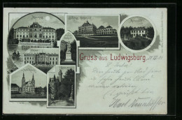 Mondschein-Lithographie Ludwigsburg, Schloss Vorder- U. Rückansicht, Monrepos  - Ludwigsburg