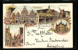 Lithographie Lüneburg, Strassenpartie In Der Altstadt, Am Sande, Museum  - Lüneburg