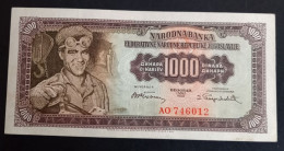 #1      Yugoslavia 1000 Dinara 1955  - With Number 2 - Yougoslavie