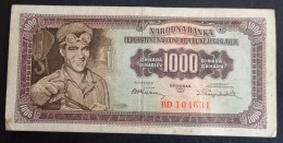 #1      1000 DINARA 1955 WITHOUT NUMBER 2 IN LOWER RIGT CORNER - Yugoslavia