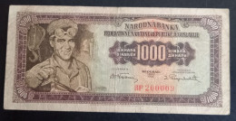 #1 YUGOSLAVIA 1000 DINARA 1955 WITHOUT NUMBER 2 IN LOWER RIGT CORNER - Yugoslavia