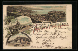 Lithographie Monte Carlo, Panorama De La Principaute De Monaco, Le Château De Prince  - Altri & Non Classificati